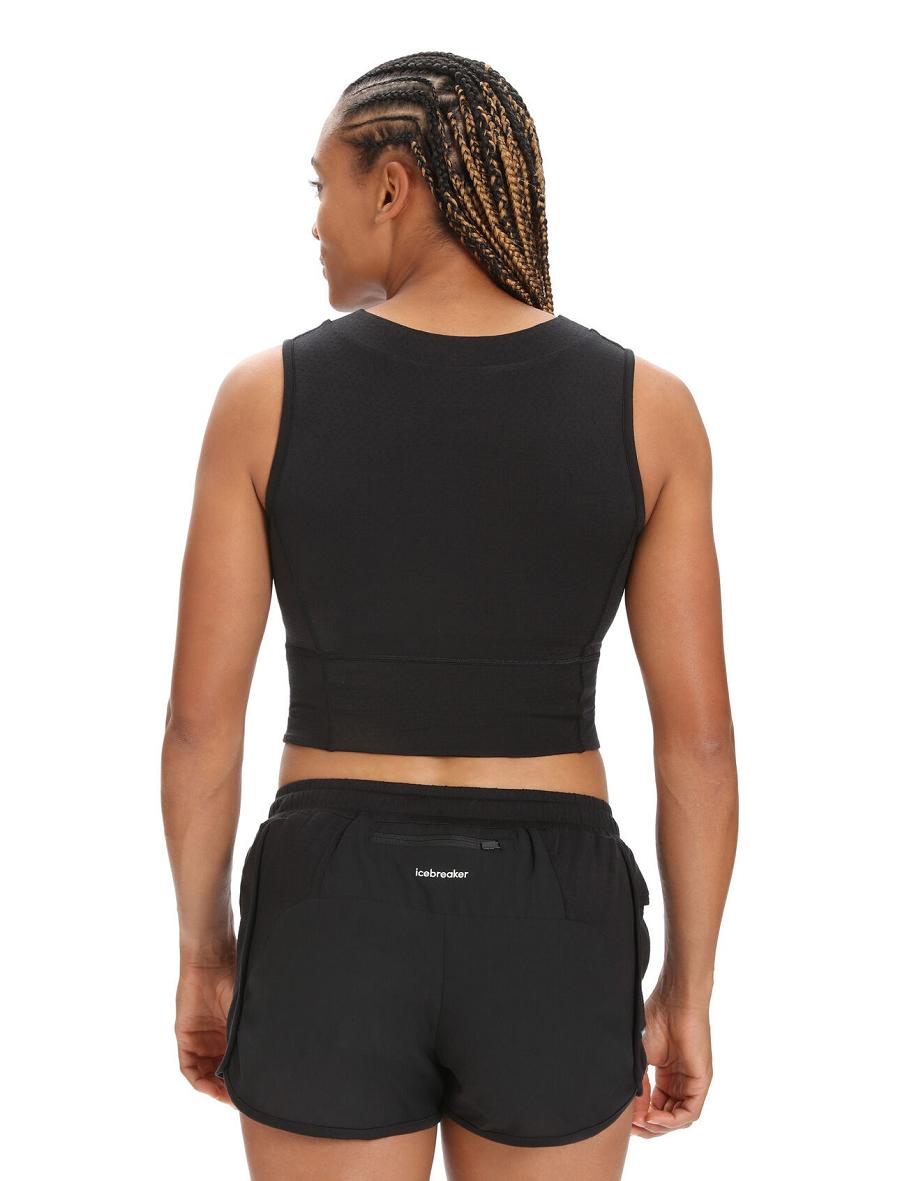 Black Women's Icebreaker ZoneKnit™ Merino Cropped Bra-Tank T Shirts | USA 1574WNBY